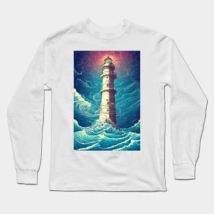 Lighthouse In A Celestial Storm Long Sleeve T-Shirt